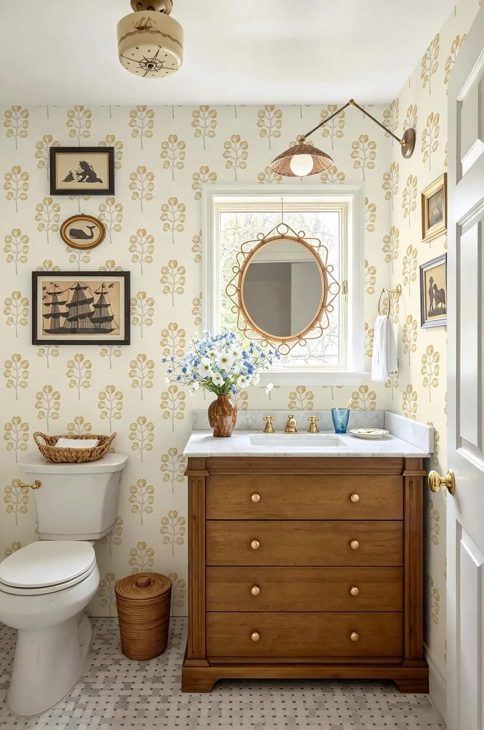 Heroad Beige Farmhouse Botanical peel and stick wallpaper in a room