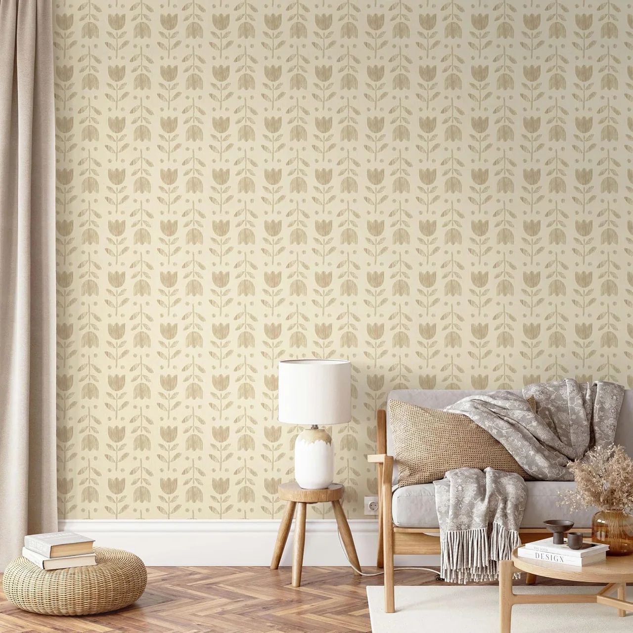 Heroad Brown Vintage Floral peel and stick wallpaper in a room