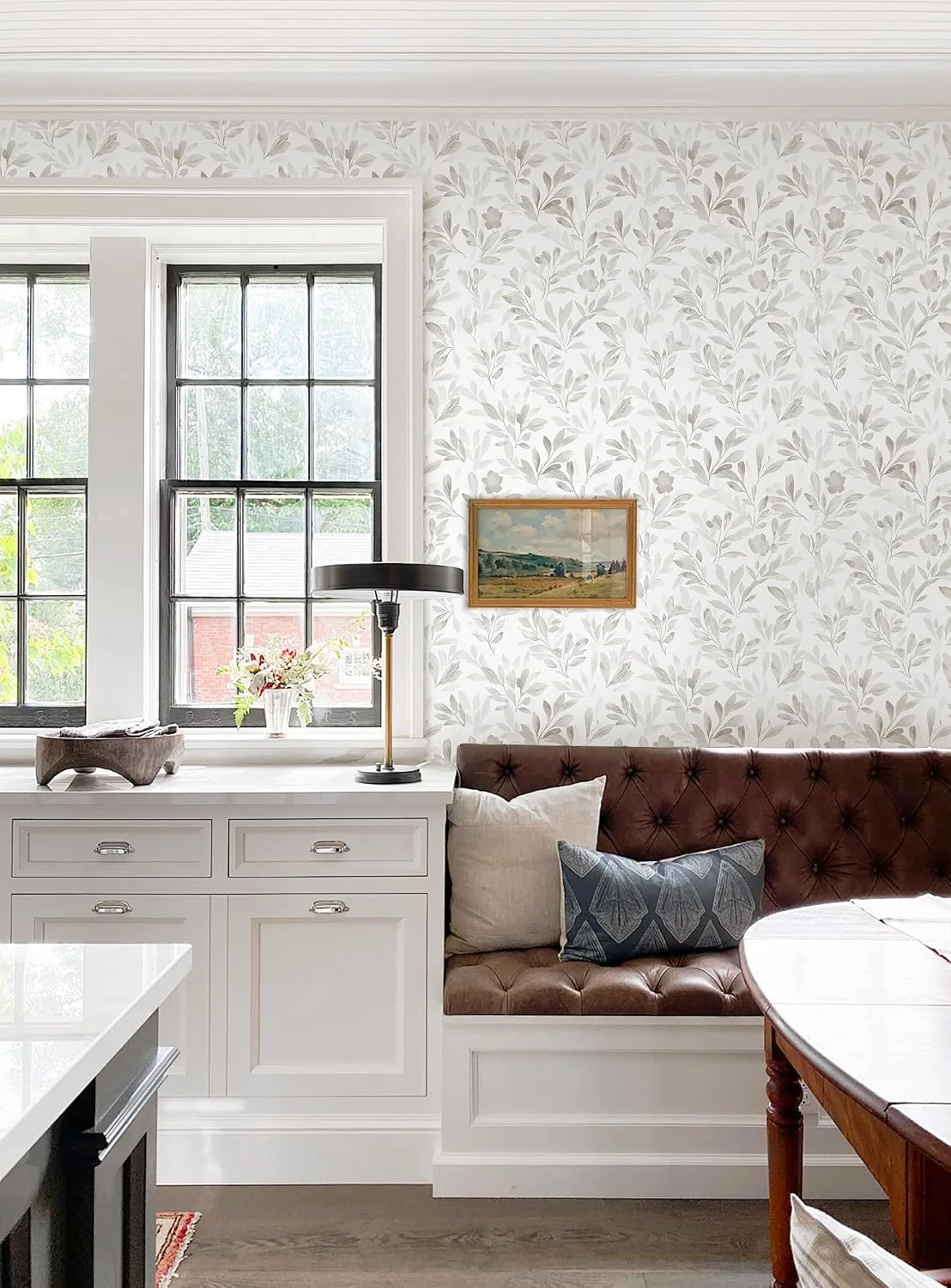 Heroad Grey Modern Leaf peel and stick wallpaper in a room