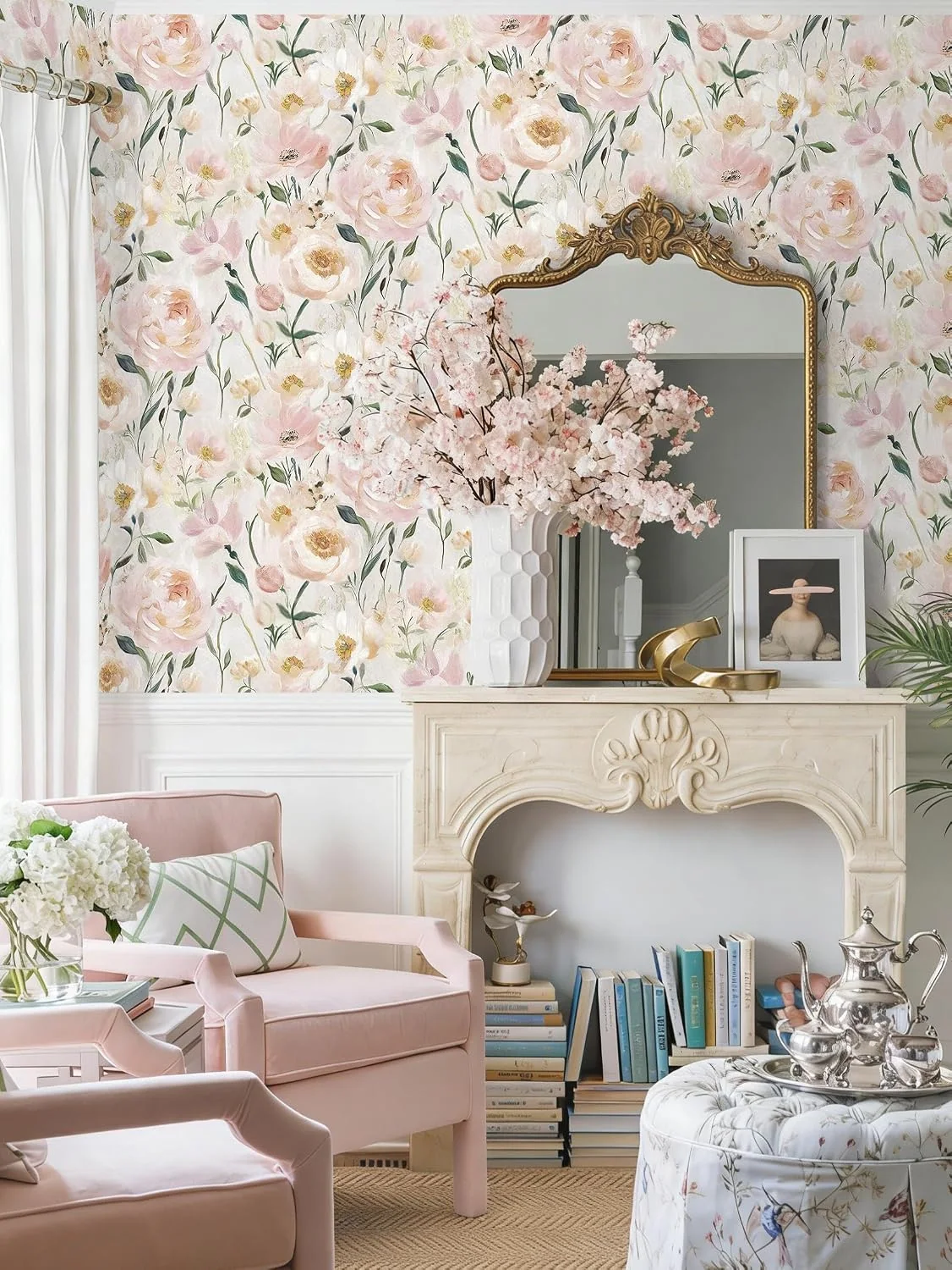 Heroad Pink Peony peel and stick wallpaper in a room