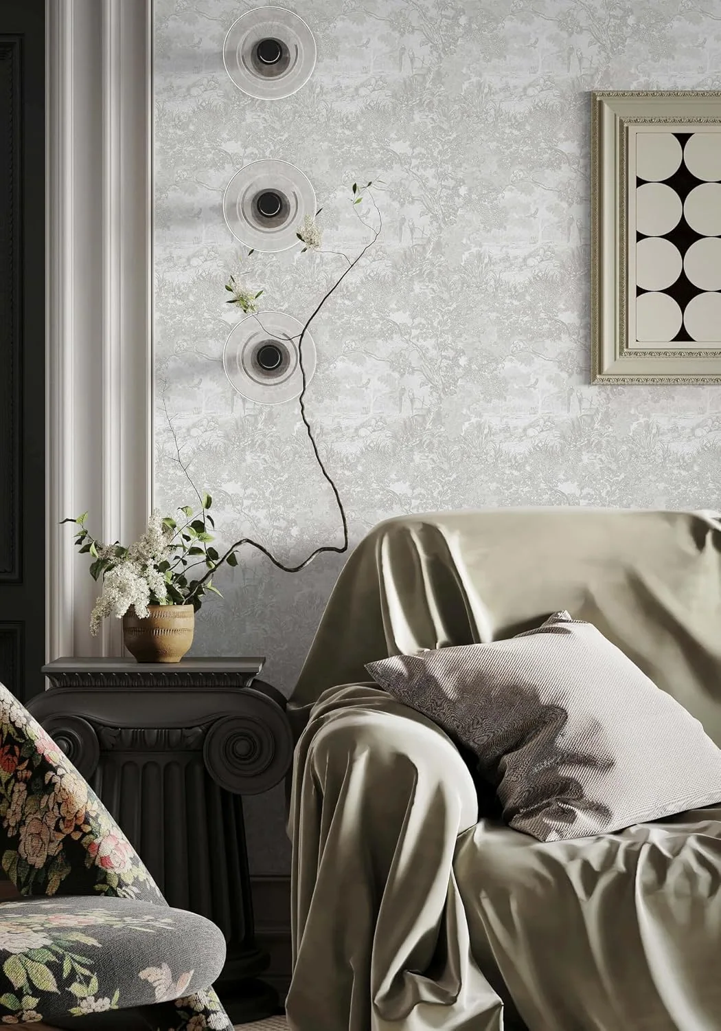 Heroad Grey Forest Animals peel and stick wallpaper in a room