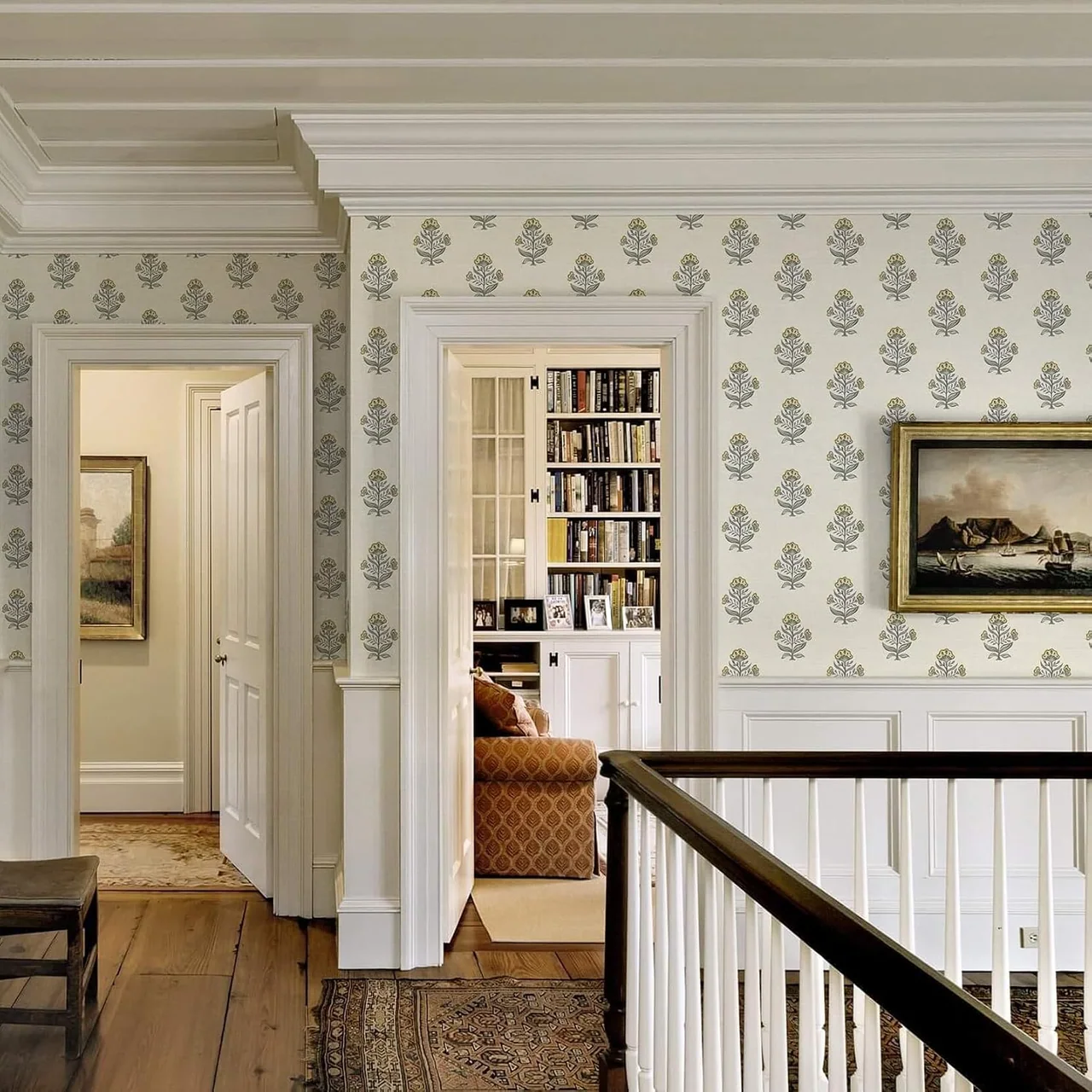 Heroad Sage Block Print Floral peel and stick wallpaper in a room