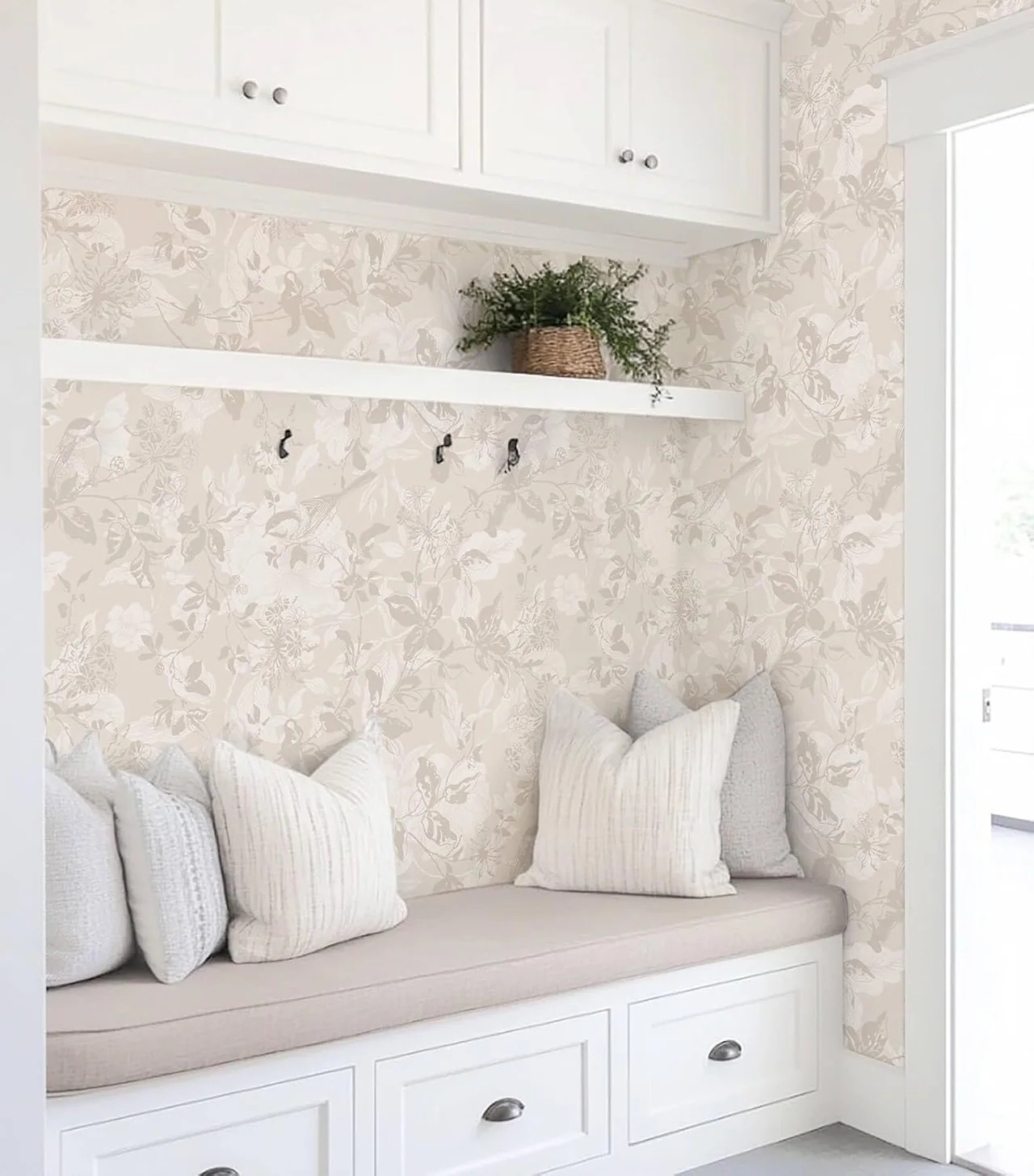 Heroad Beige Brown Watercolor Floral peel and stick wallpaper in a room