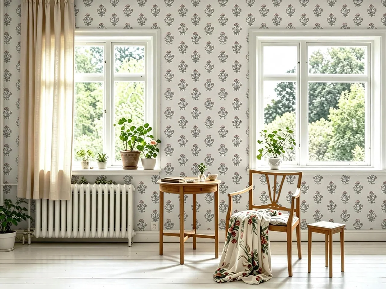 Heroad Pink Cottage Floral peel and stick wallpaper in a room