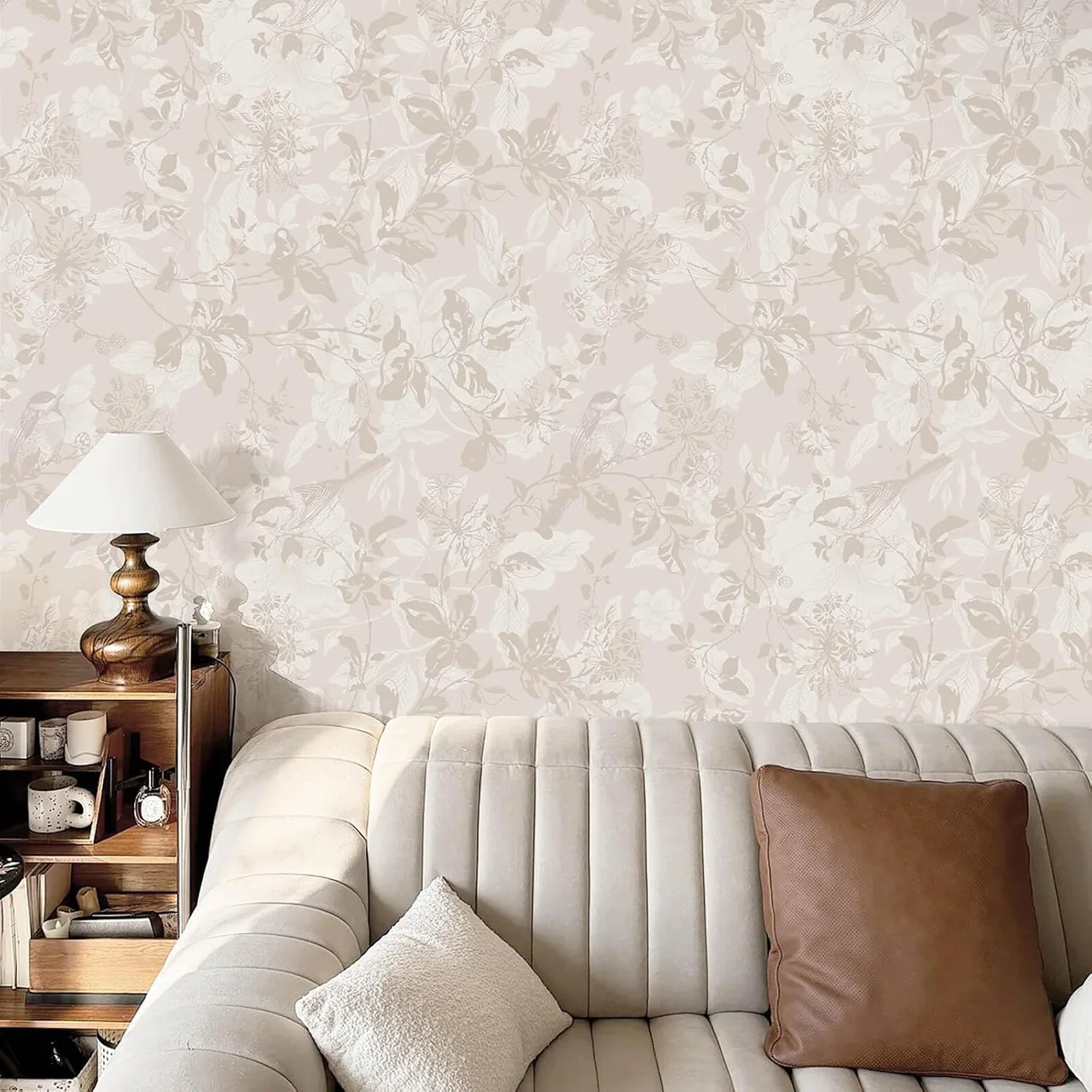 Heroad Beige Brown Watercolor Floral peel and stick wallpaper in a room