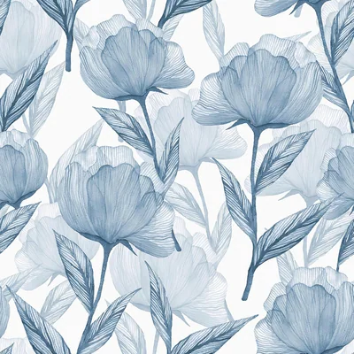 Blue Large Watercolor Floral, picture 1