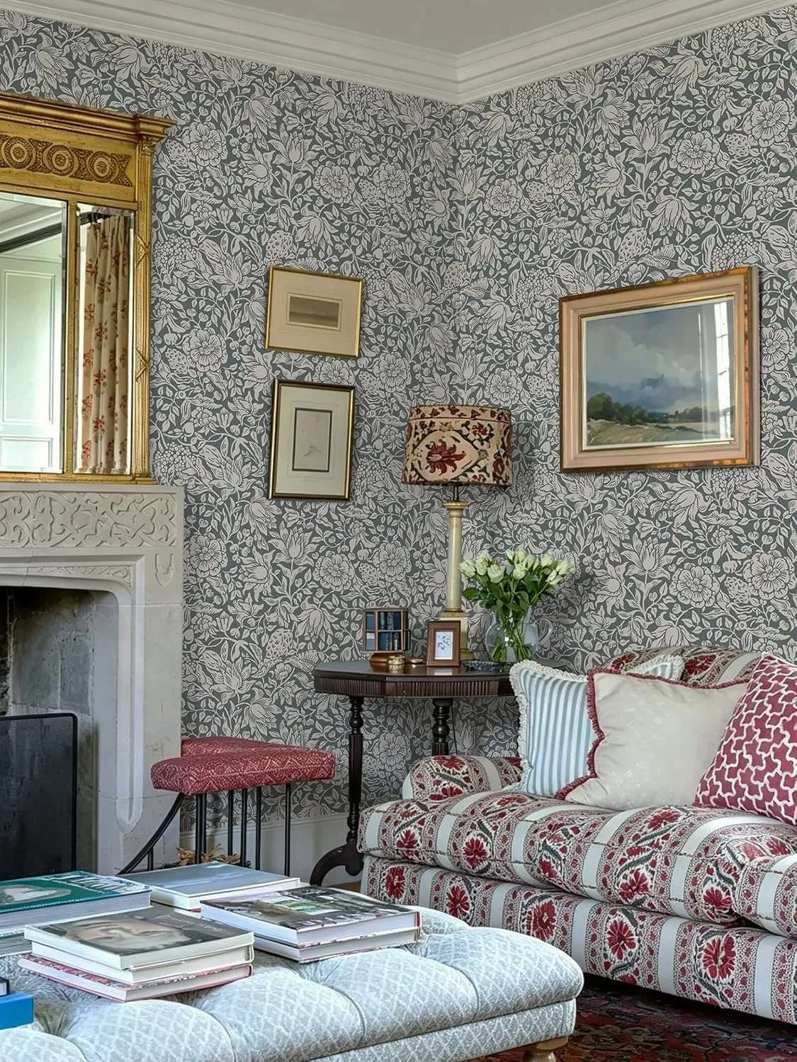 Heroad Dark Blue William Morris peel and stick wallpaper in a room