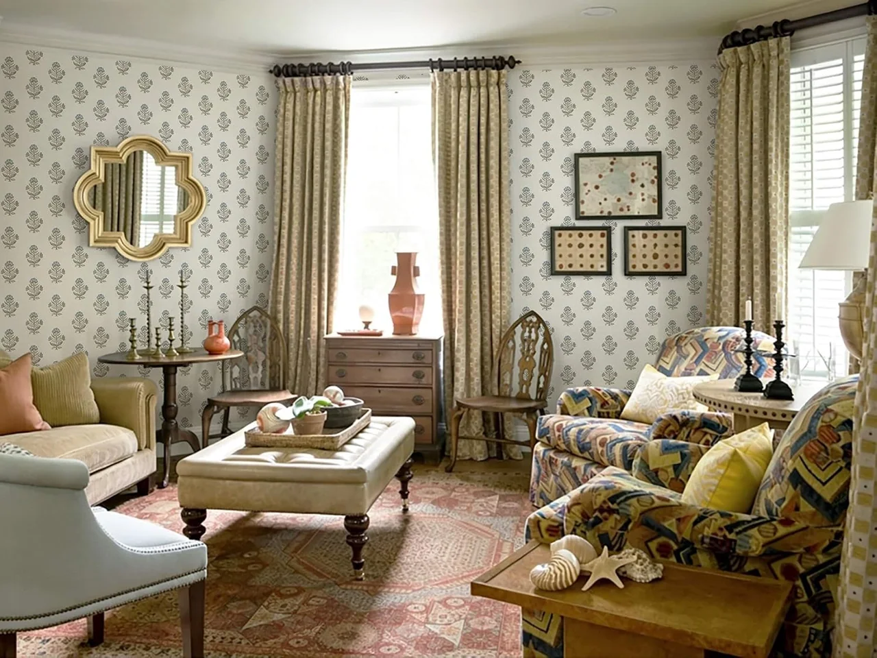 Heroad Blue Cottage Floral peel and stick wallpaper in a room