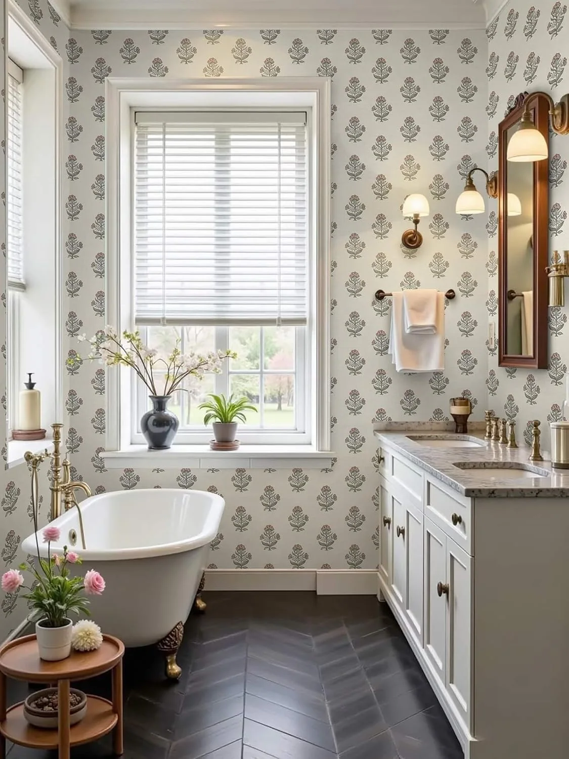 Heroad Pink Cottage Floral peel and stick wallpaper in a room