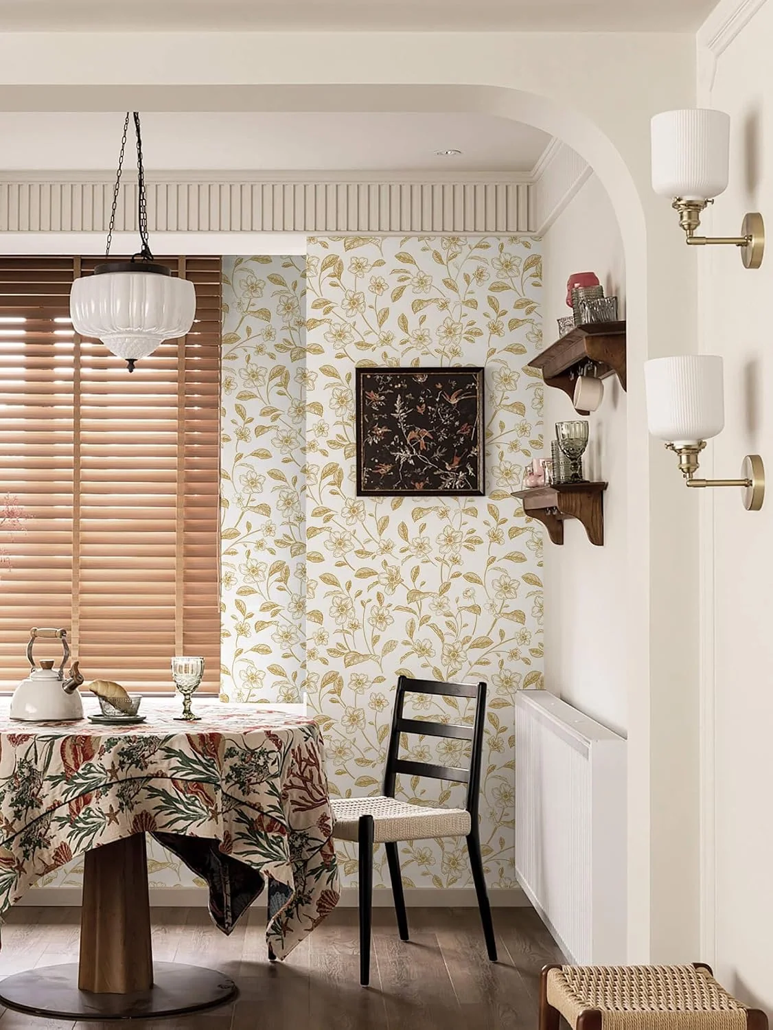 Heroad White Boho Floral peel and stick wallpaper in a room