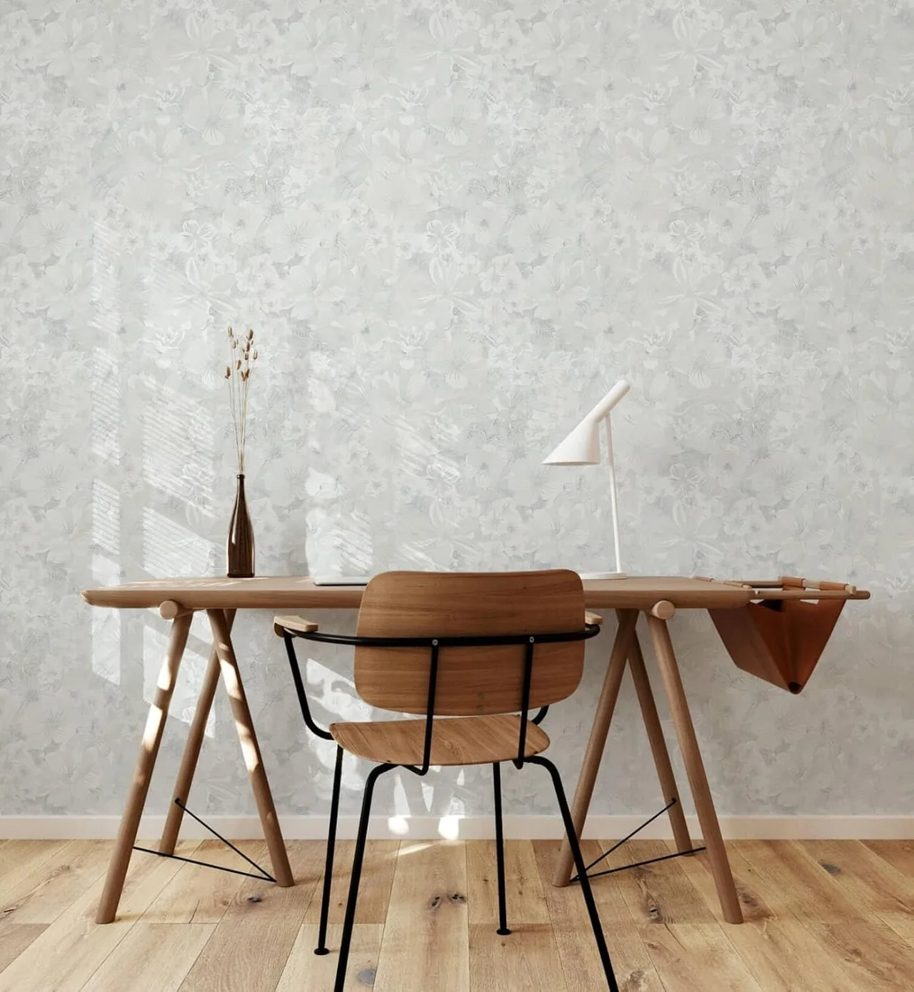 Heroad Grey Vintage Floral peel and stick wallpaper in a room