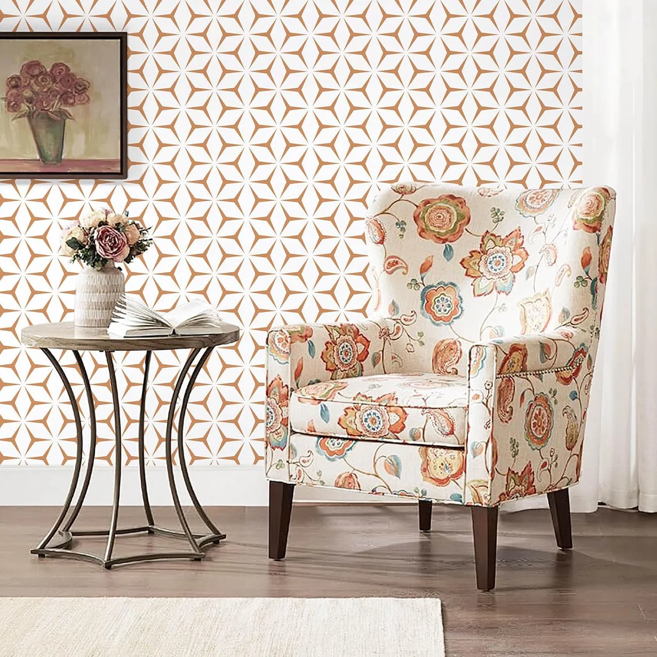 Heroad Orange Modern Geometric peel and stick wallpaper, swatch