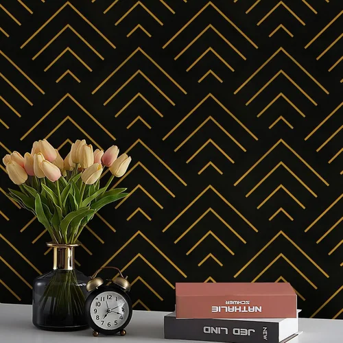 Heroad Black and Gold Geometric peel and stick wallpaper