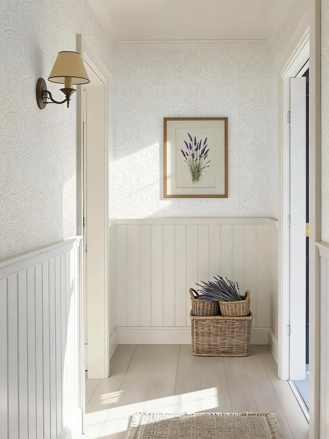 Heroad Cream Boho Medallion peel and stick wallpaper in a room