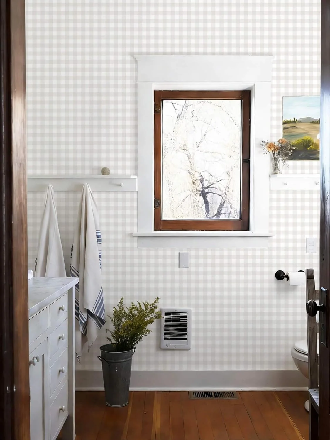Heroad Neutral Boho Plaid peel and stick wallpaper in a room