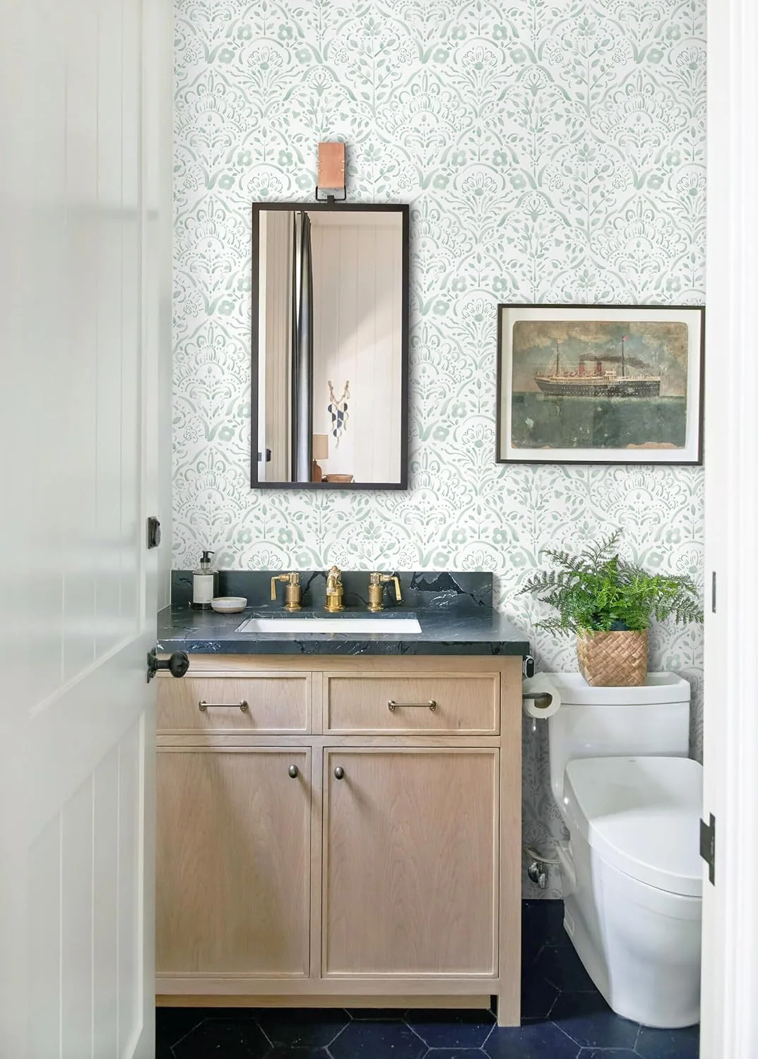 Heroad Sage Boho Floral peel and stick wallpaper in a room