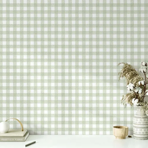 Heroad Green Boho Gingham peel and stick wallpaper