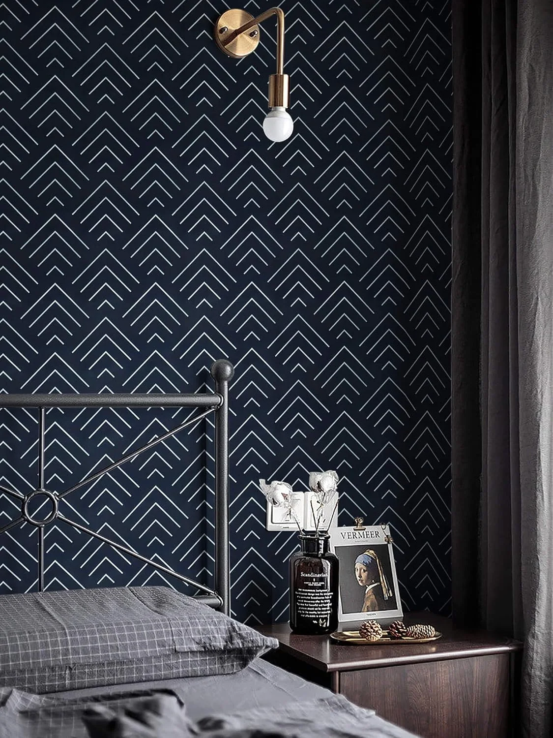 Heroad Navy Blue Geometric peel and stick wallpaper in a room