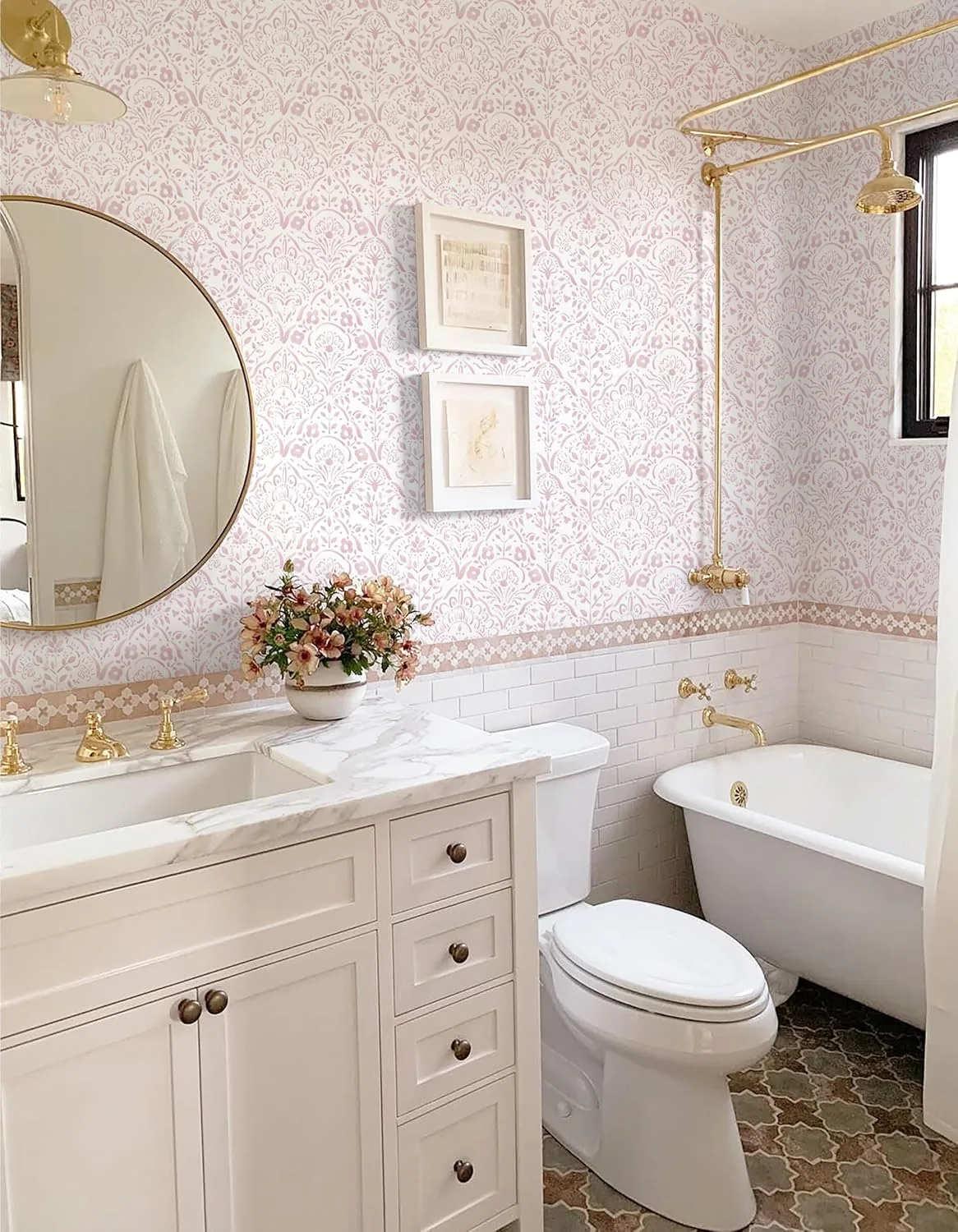 Heroad Pink Boho Floral peel and stick wallpaper in a room