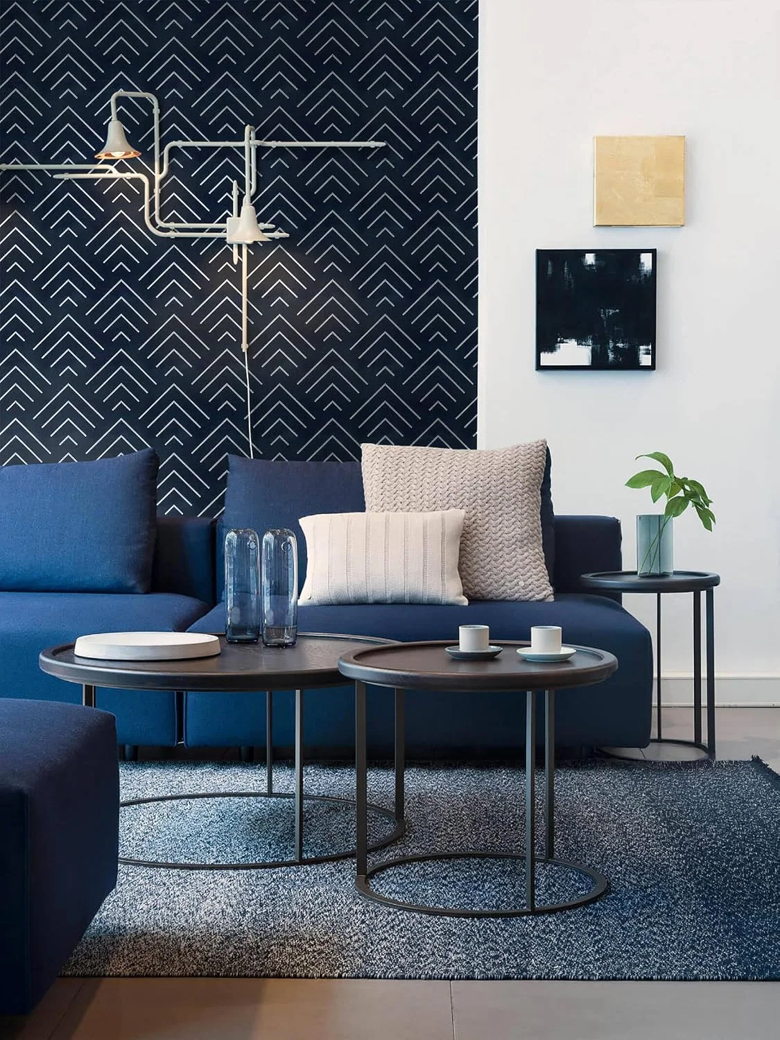 Heroad Navy Blue Geometric peel and stick wallpaper in a room