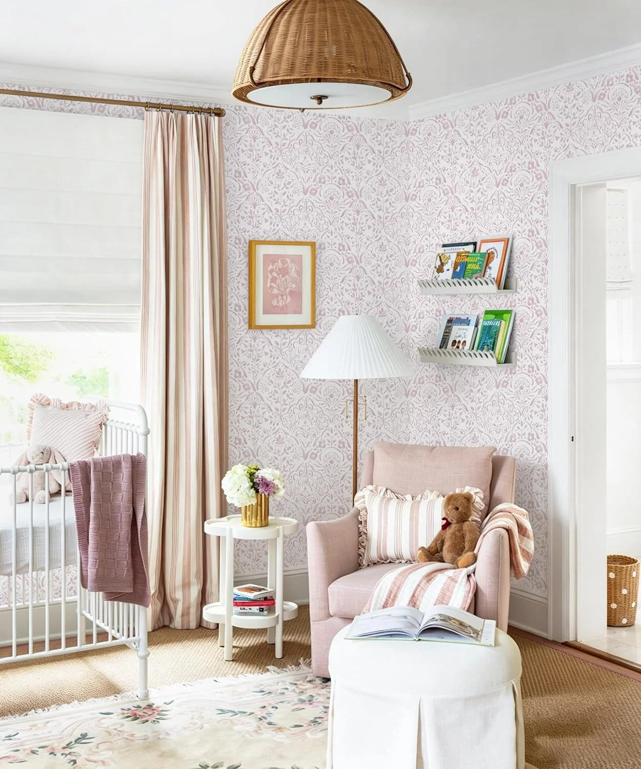 Heroad Pink Boho Floral peel and stick wallpaper in a room