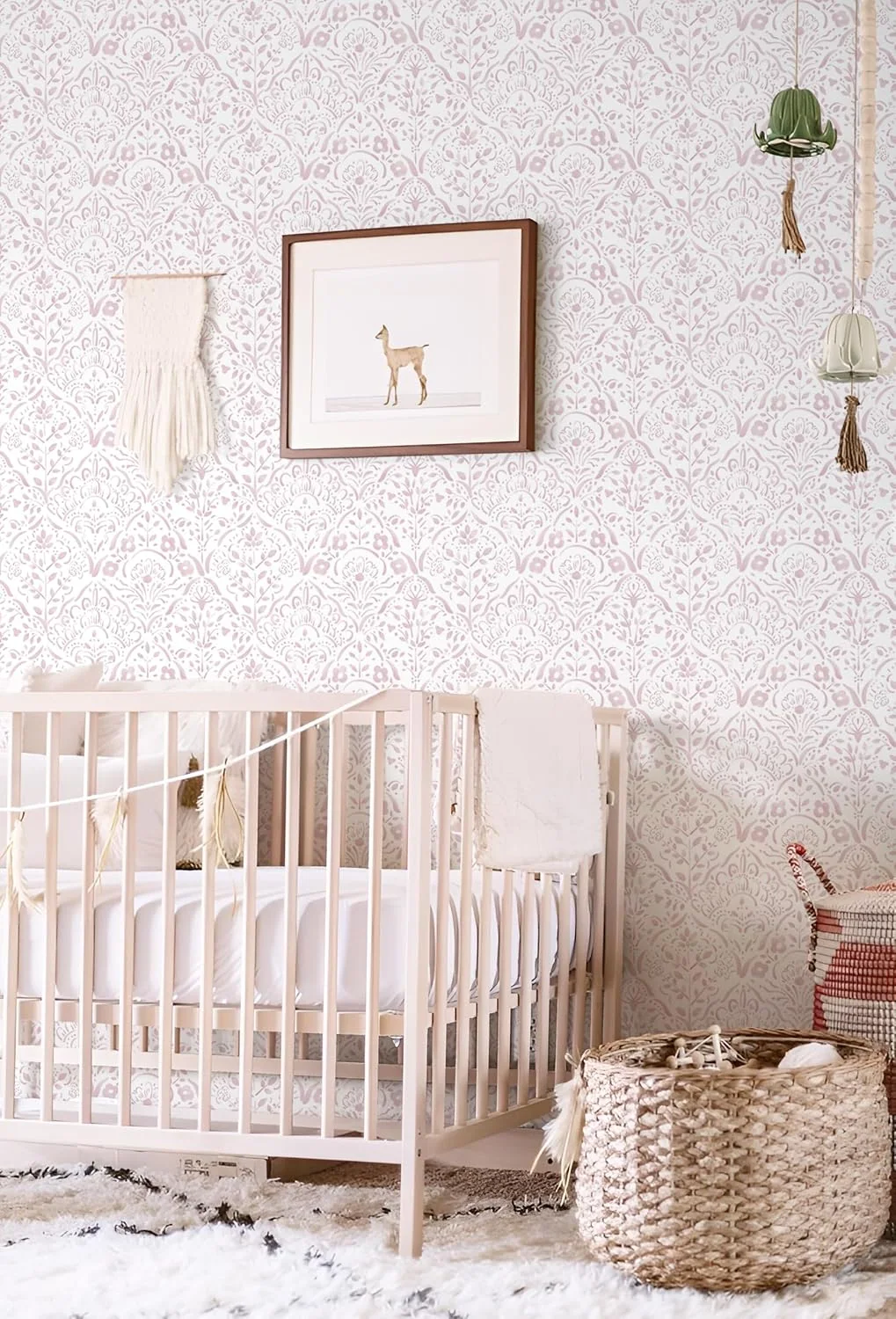 Heroad Pink Boho Floral peel and stick wallpaper in a room