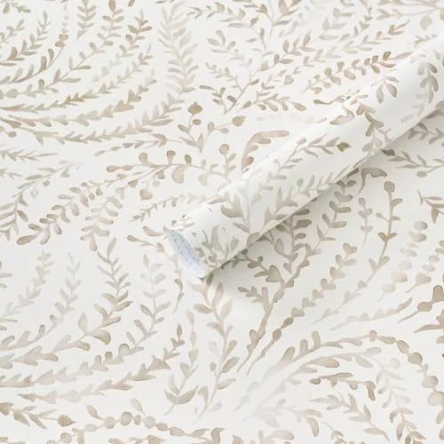 Heroad Beige Leaf Scroll peel and stick wallpaper