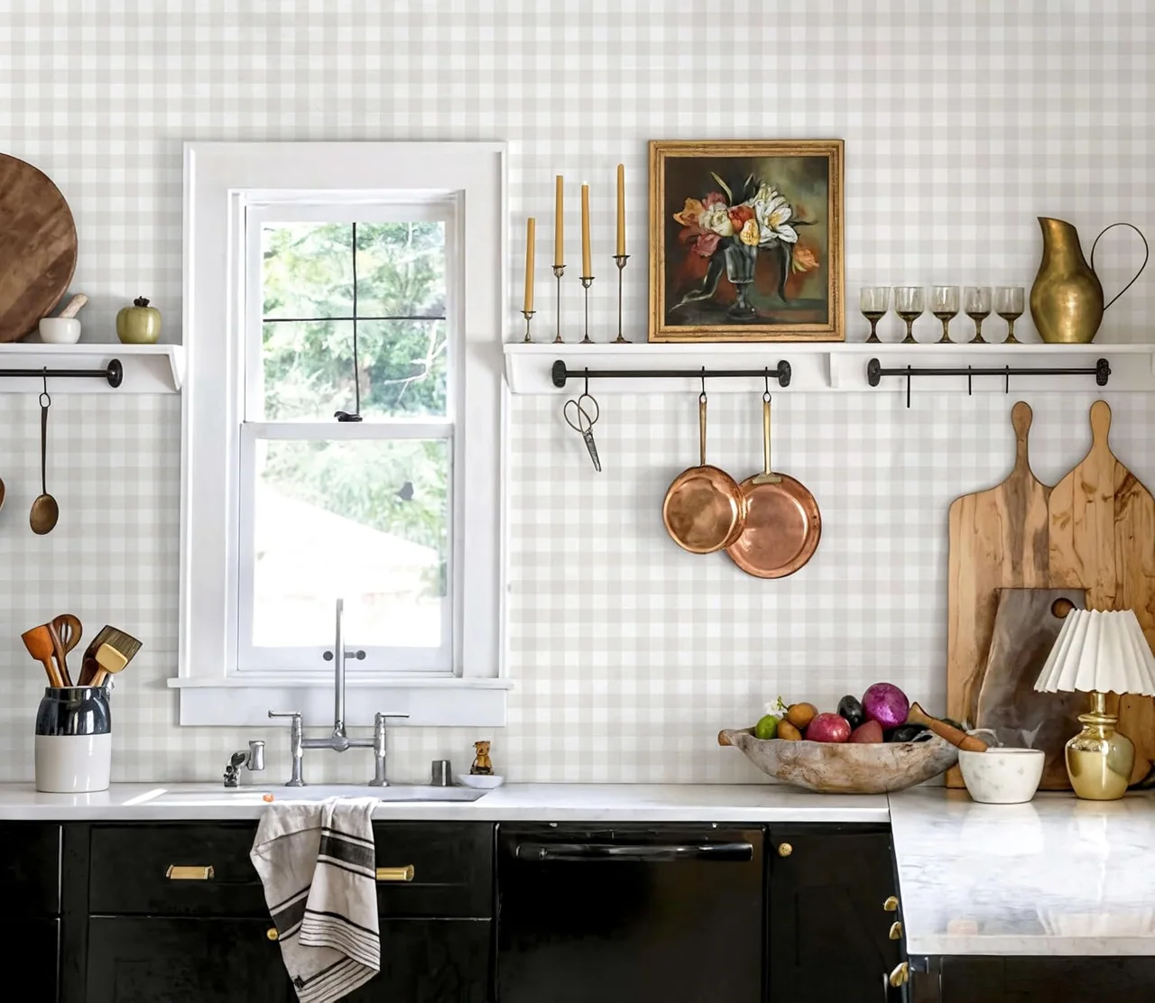 Heroad Neutral Boho Plaid peel and stick wallpaper in a room