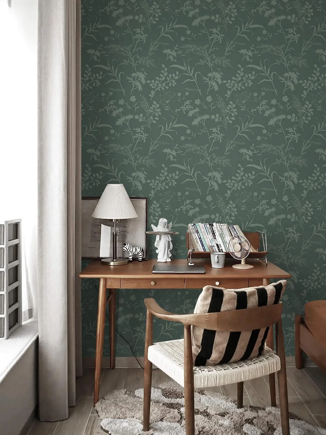 Heroad Sage Green Boho Floral peel and stick wallpaper in a room