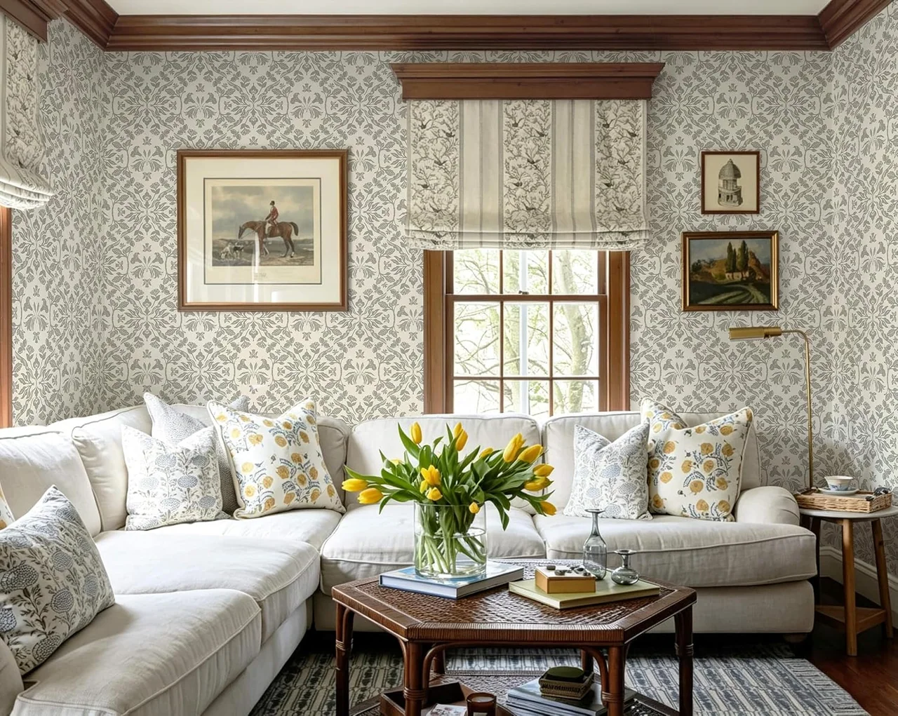 Heroad Neutral Vintage Damask peel and stick wallpaper in a room