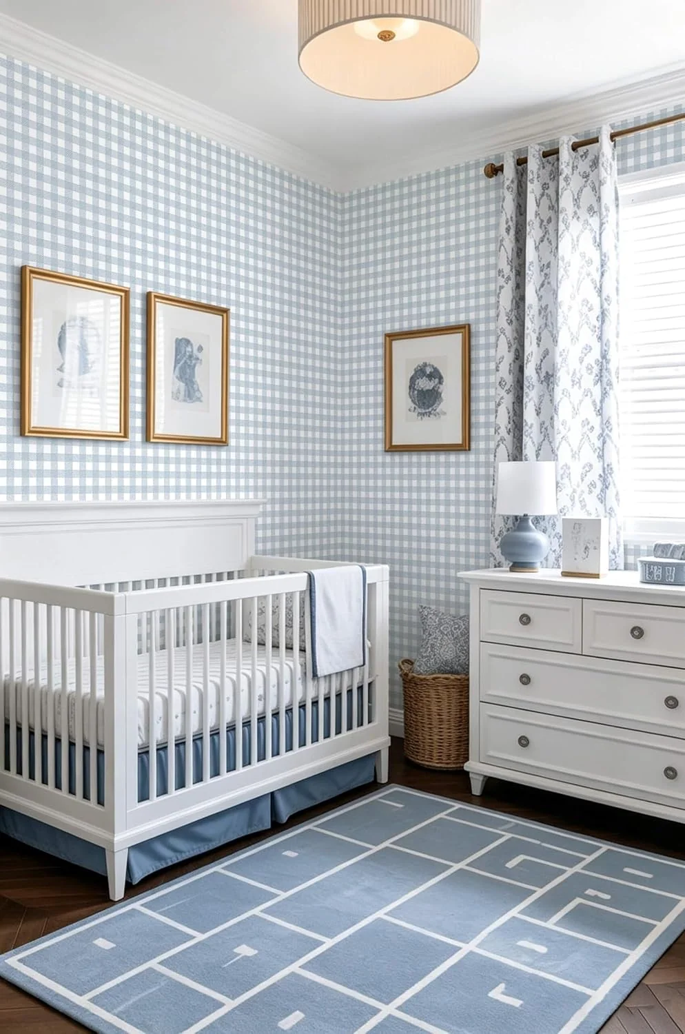 Heroad Light Blue Gingham peel and stick wallpaper in a room