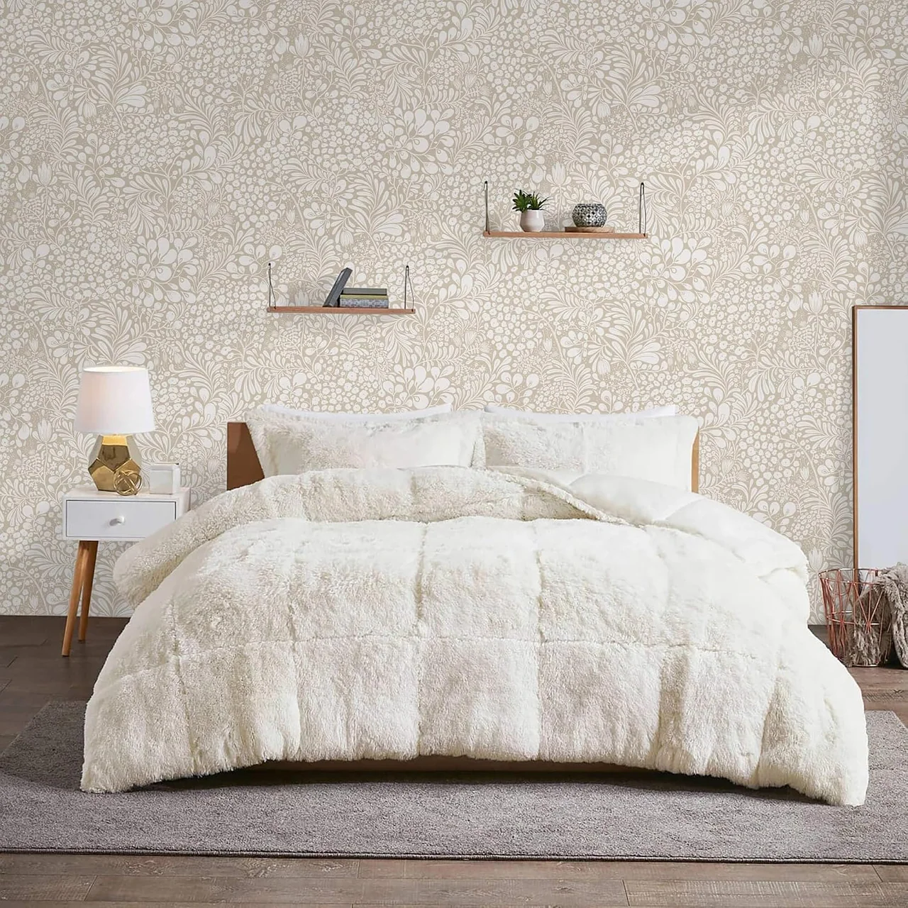 Heroad Beige Boho Wildflower peel and stick wallpaper in a room