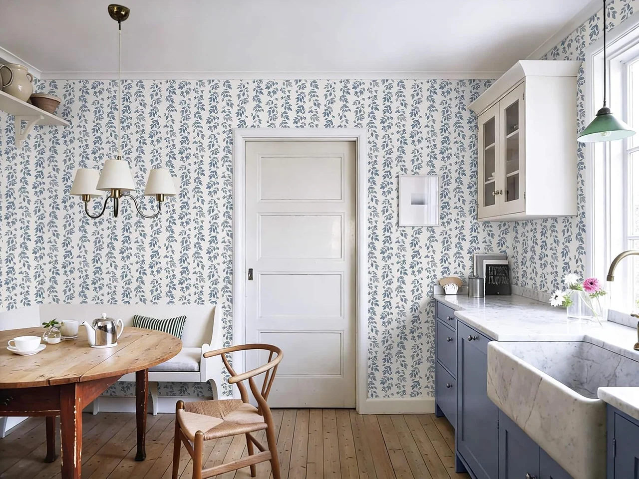 Heroad Blue Vintage Stripe peel and stick wallpaper in a room