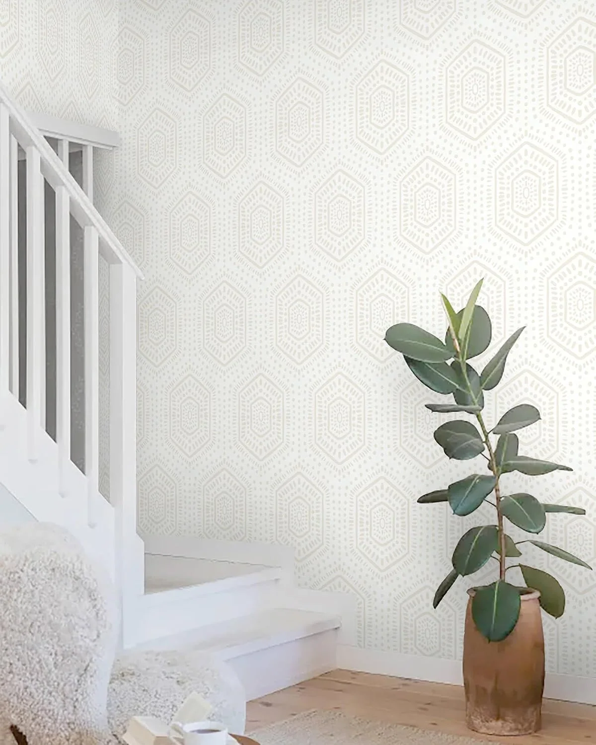 Heroad White Boho Hexagon peel and stick wallpaper in a room
