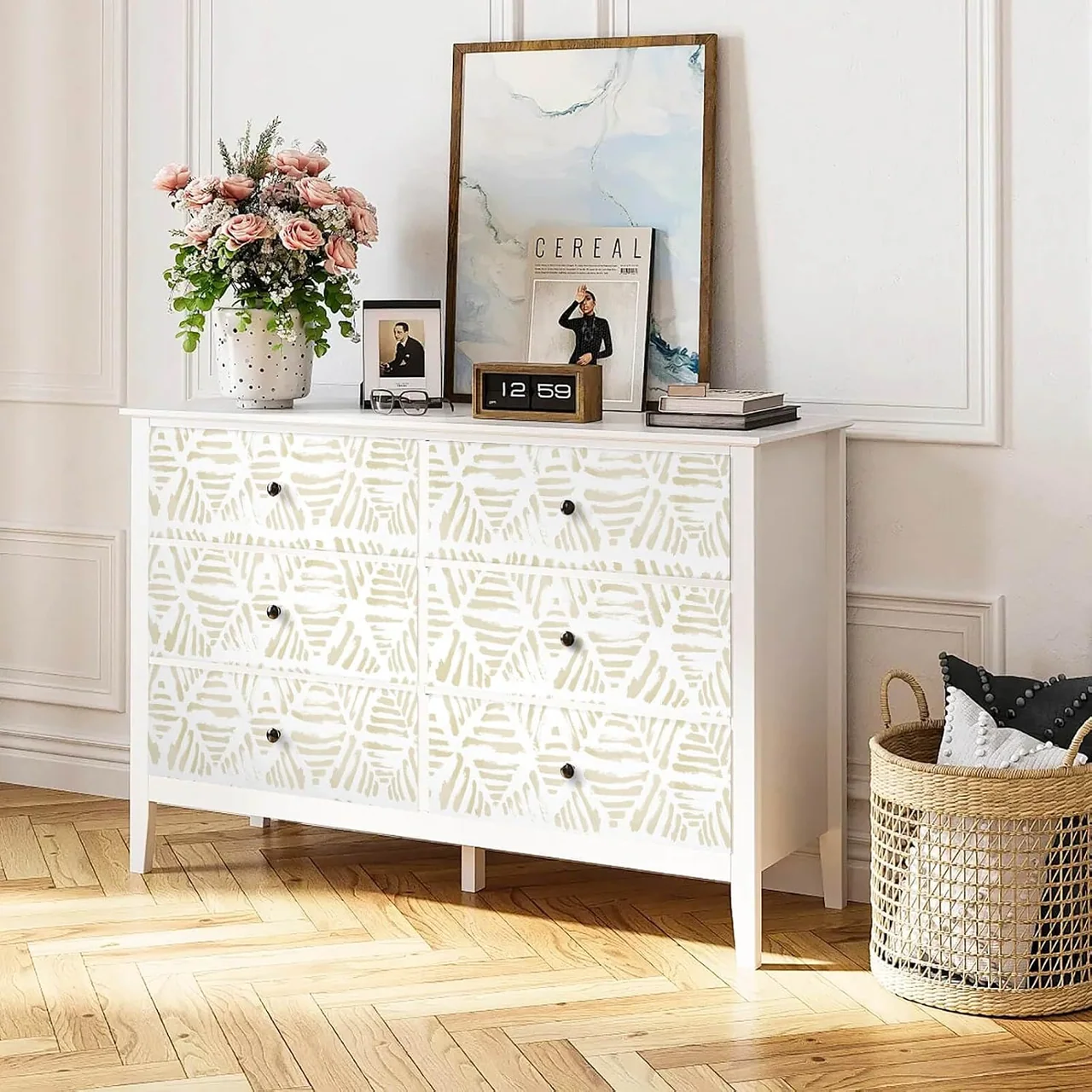 Heroad Beige Boho Triangle peel and stick wallpaper in a room