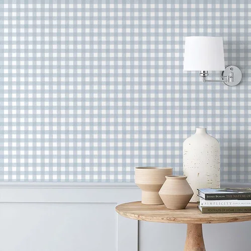 Heroad Light Blue Gingham peel and stick wallpaper