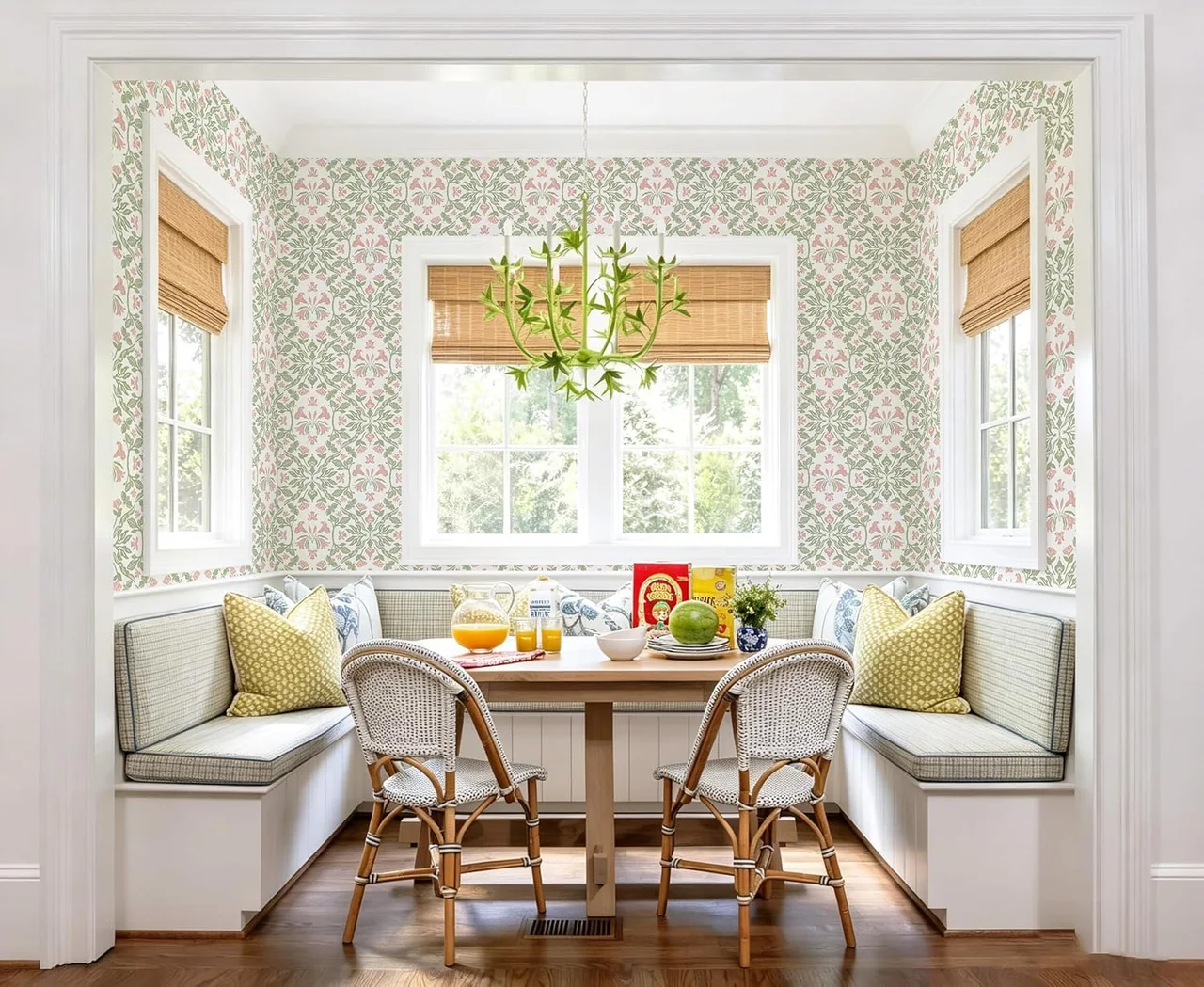 Heroad Pink Damask peel and stick wallpaper in a room