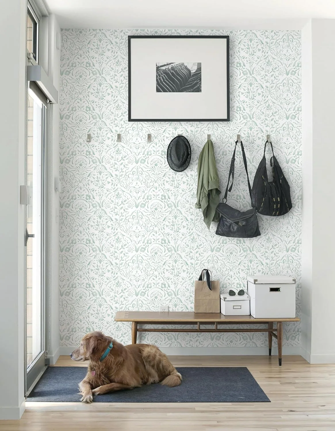Heroad Sage Boho Floral peel and stick wallpaper in a room