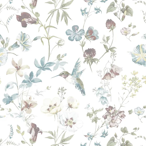 Heroad White Hummingbird Floral peel and stick wallpaper