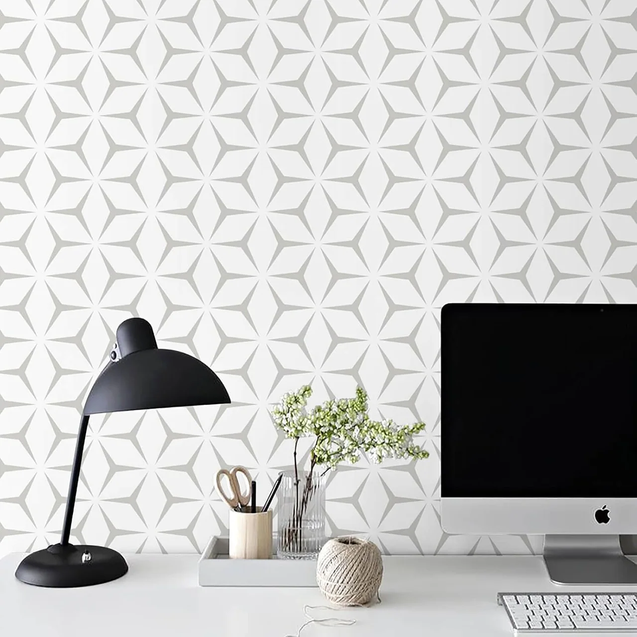 Heroad Light Grey Modern Geometric peel and stick wallpaper, swatch