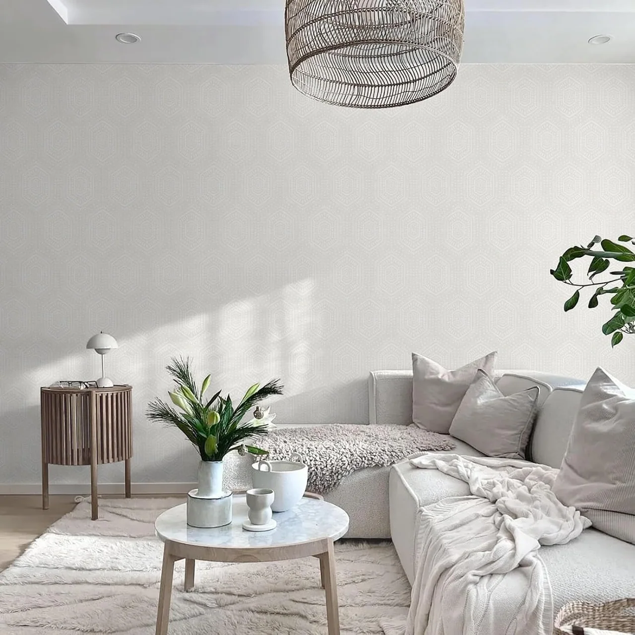 Heroad Beige Hexagon Dot peel and stick wallpaper in a room