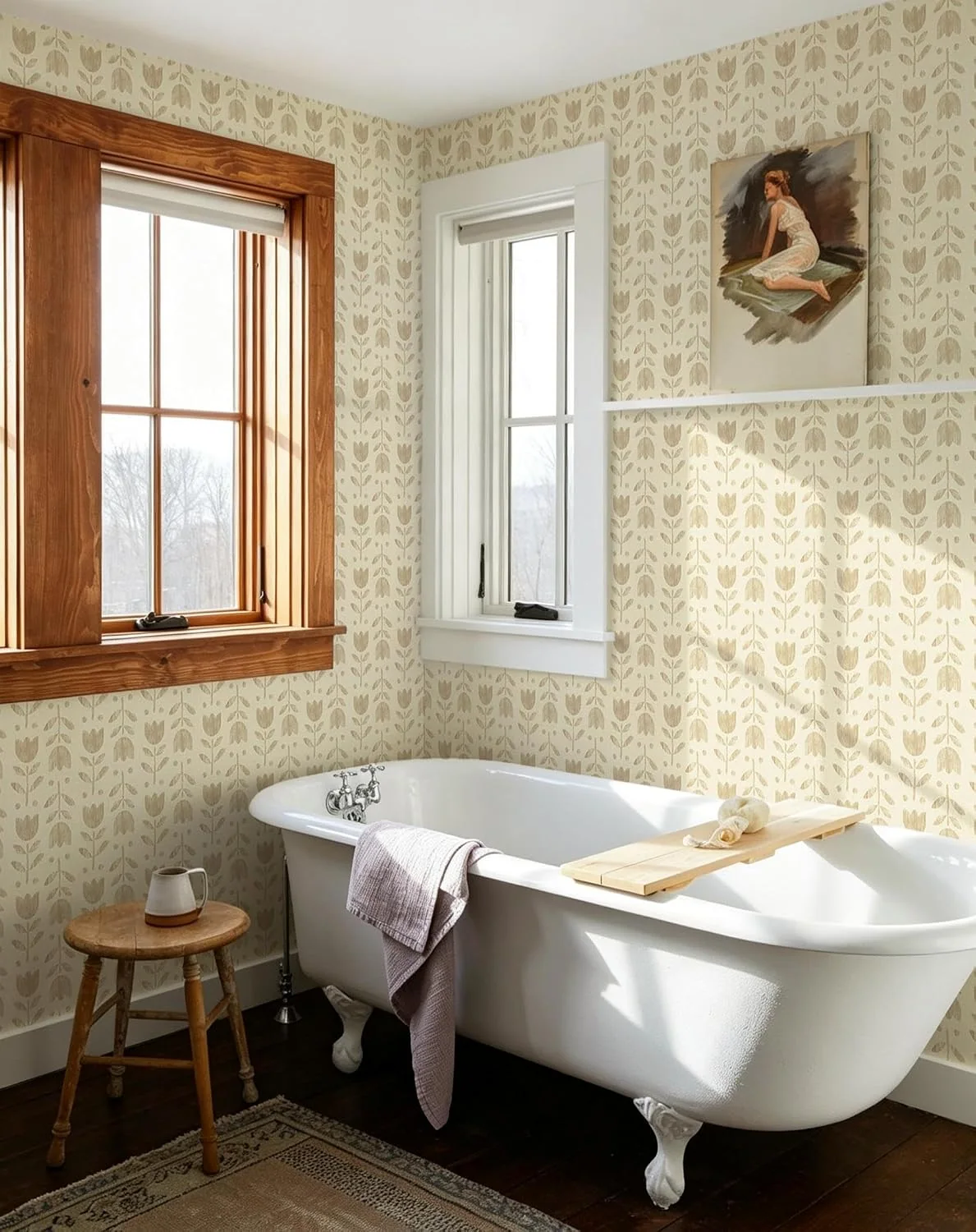 Heroad Brown Boho Floral peel and stick wallpaper in a room