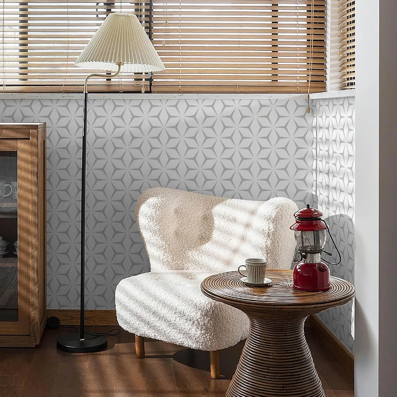 Heroad Light Grey Modern Geometric peel and stick wallpaper in a room