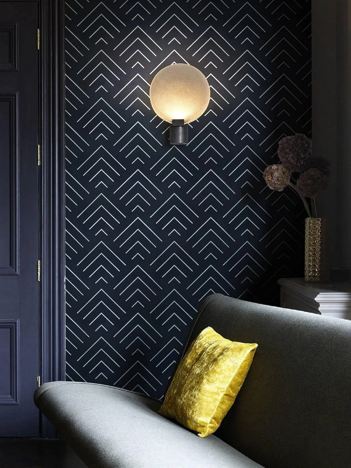 Heroad Navy Blue Geometric peel and stick wallpaper in a room