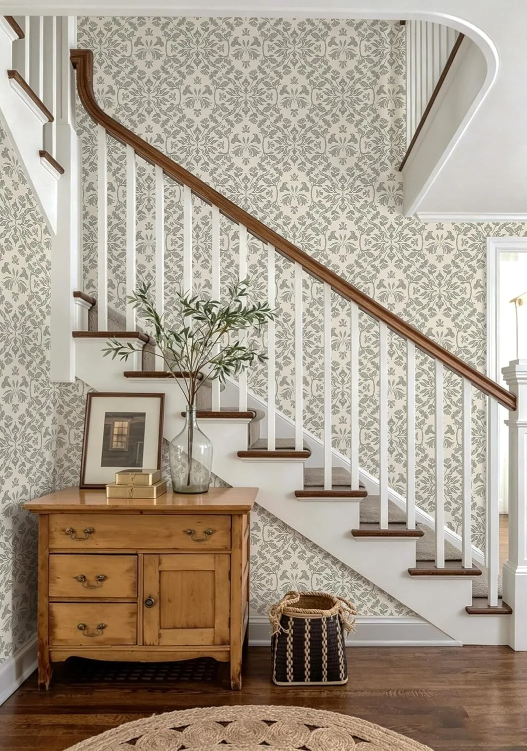 Heroad Neutral Vintage Damask peel and stick wallpaper in a room