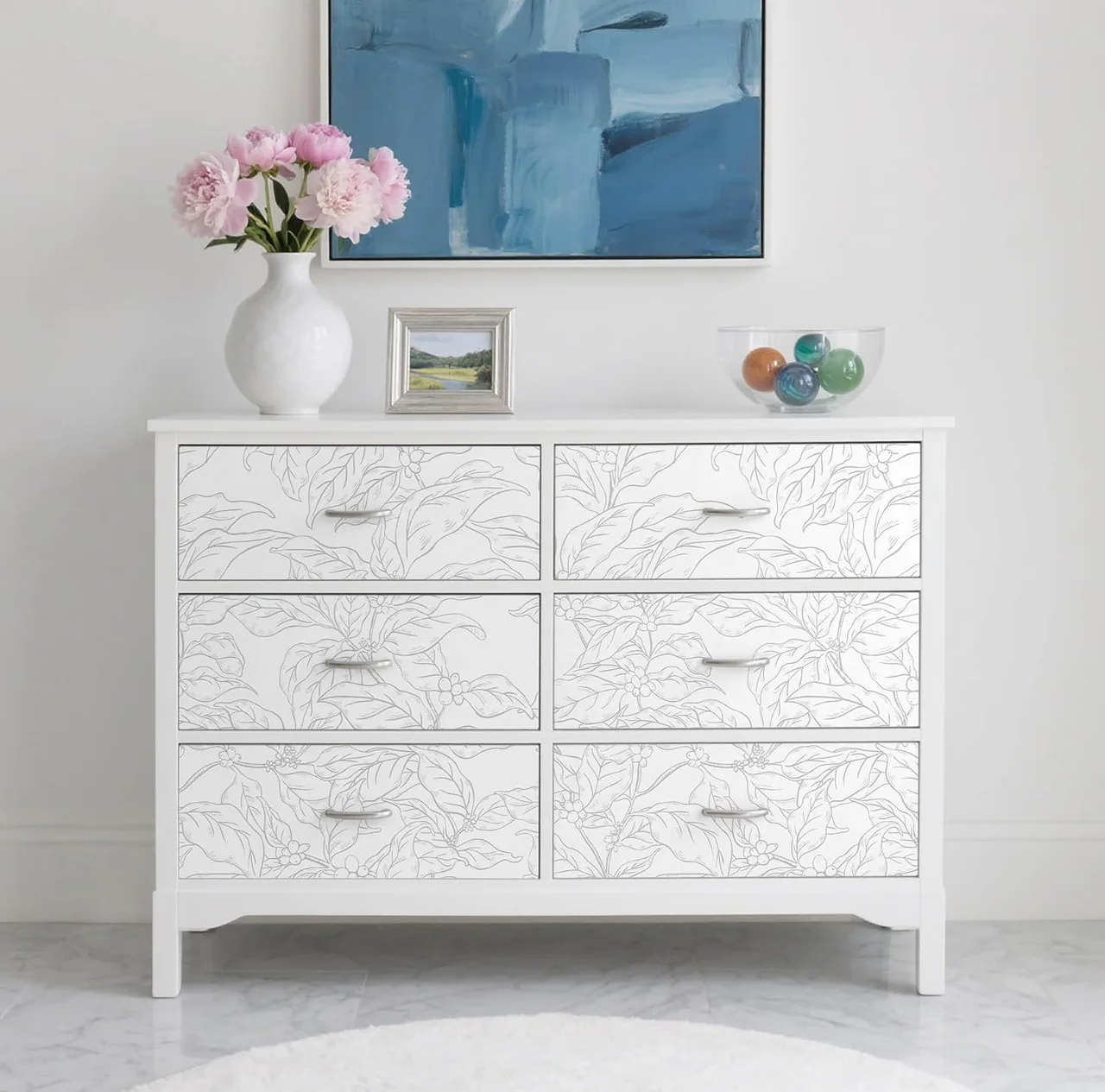 Heroad Grey Boho Leaf peel and stick wallpaper in a room