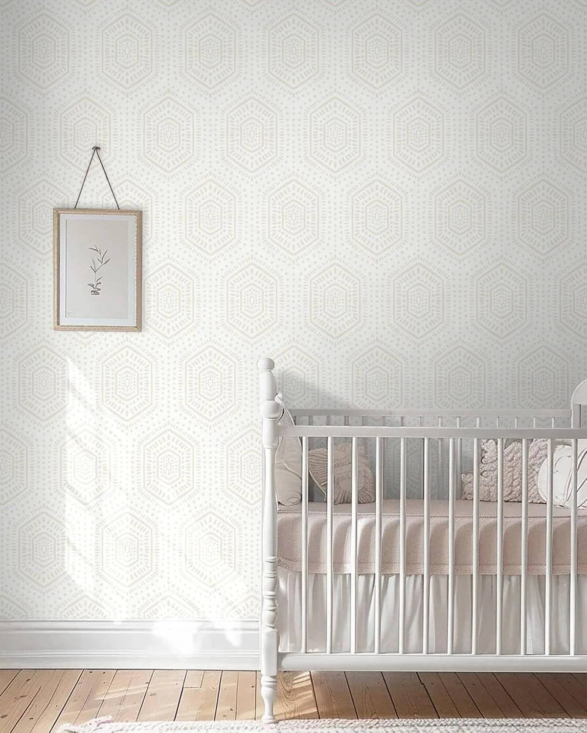 Heroad White Boho Hexagon peel and stick wallpaper in a room