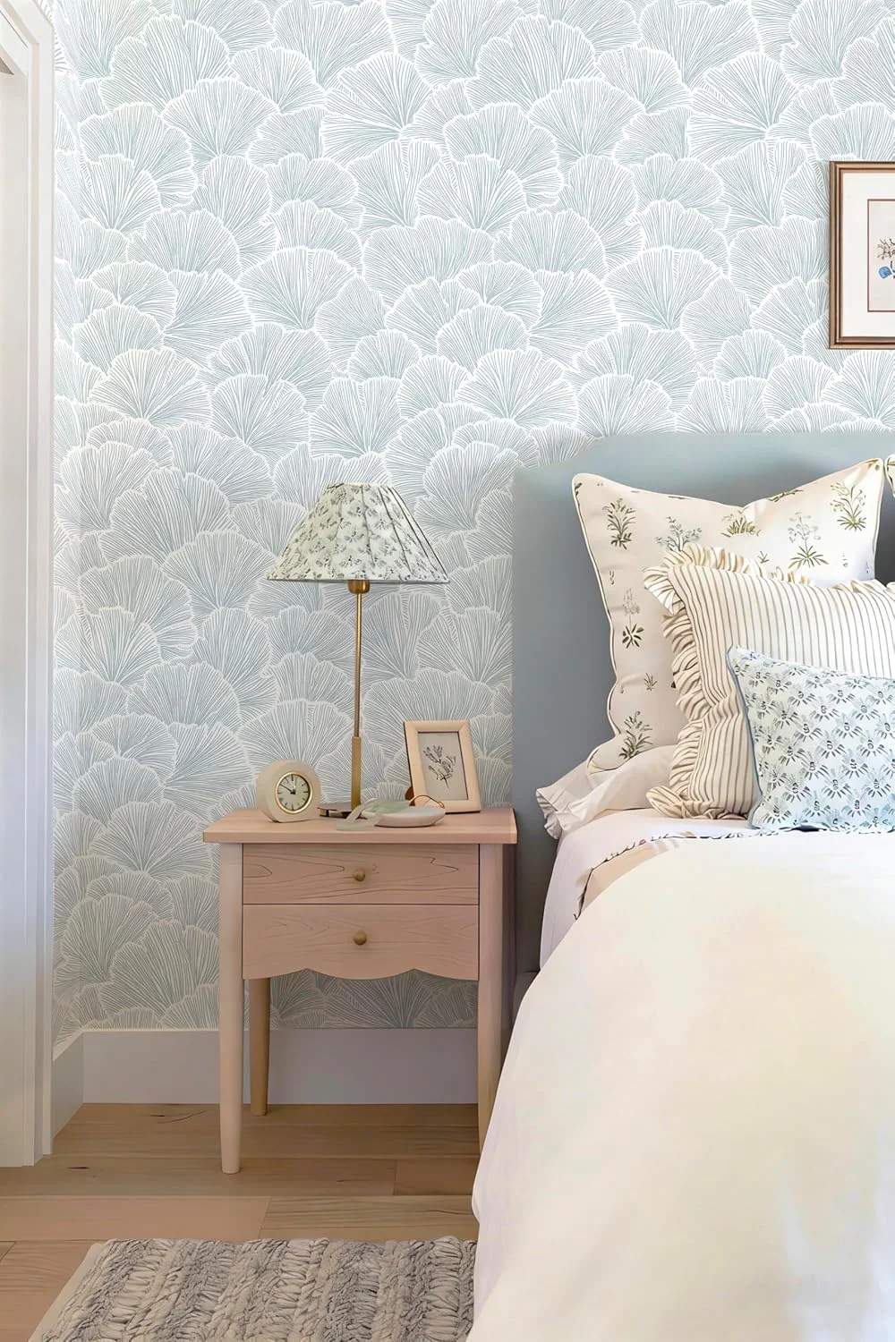 Heroad Blue Boho peel and stick wallpaper in a room