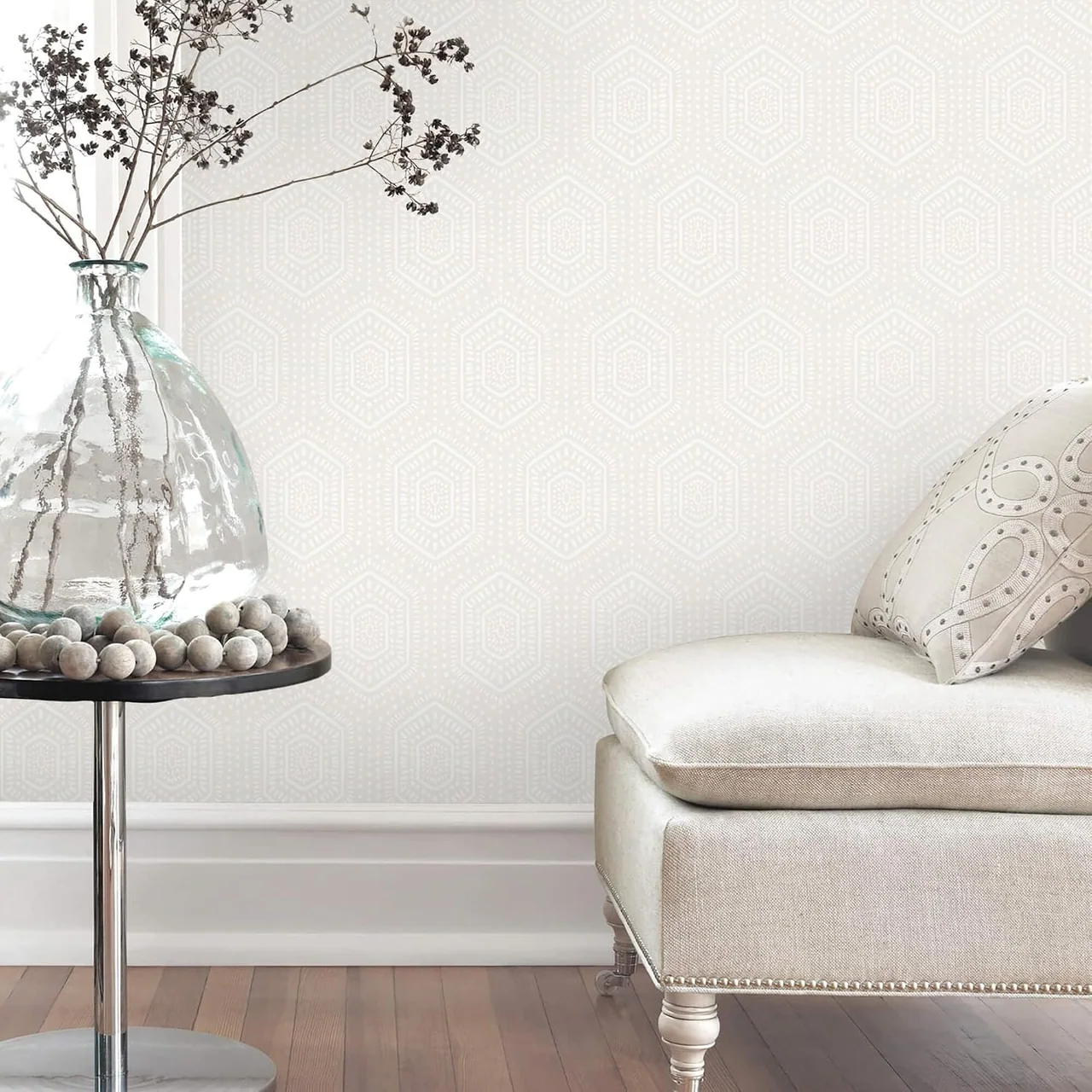 Heroad Beige Hexagon Dot peel and stick wallpaper in a room