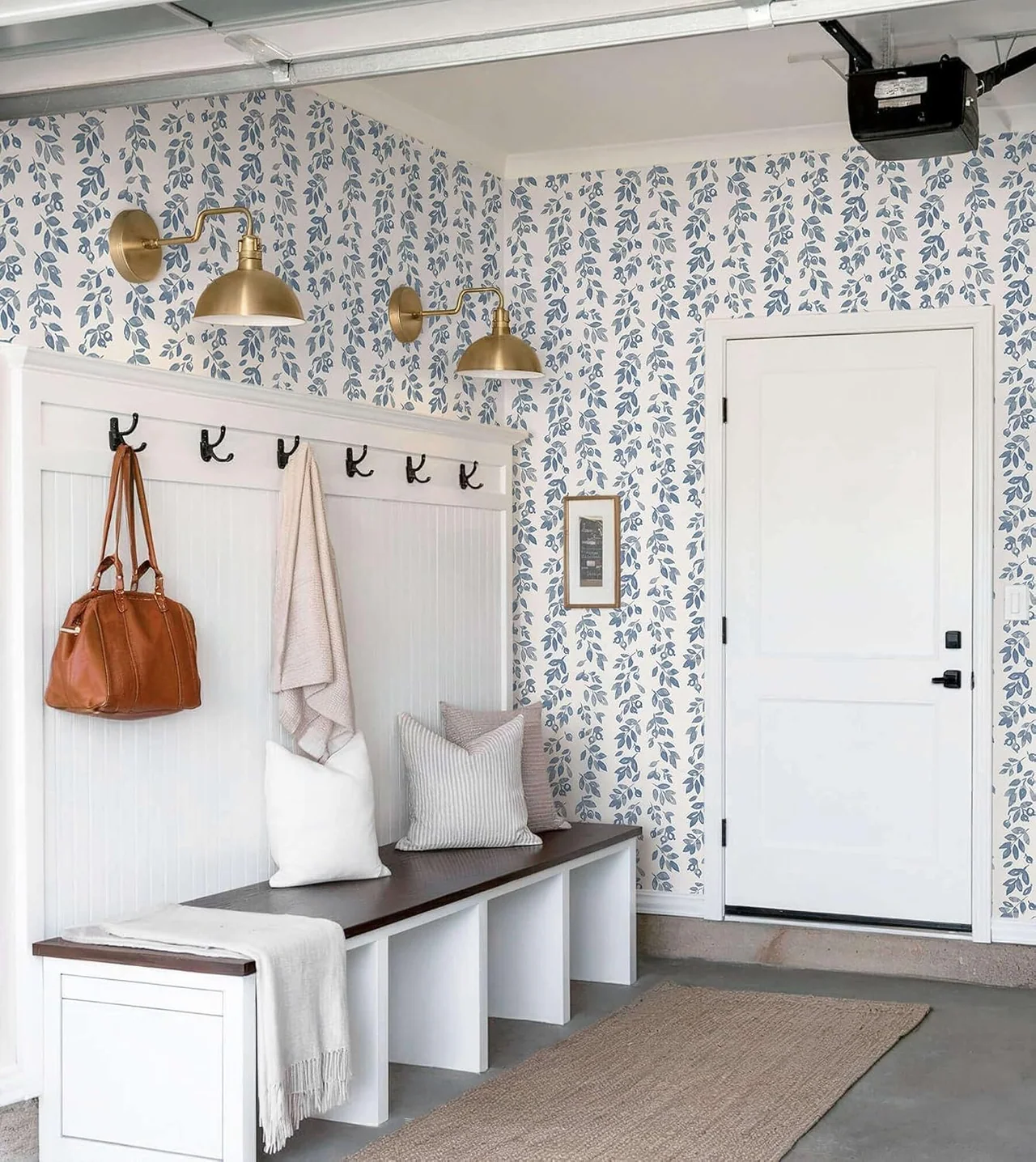 Heroad Blue Vintage Stripe peel and stick wallpaper in a room